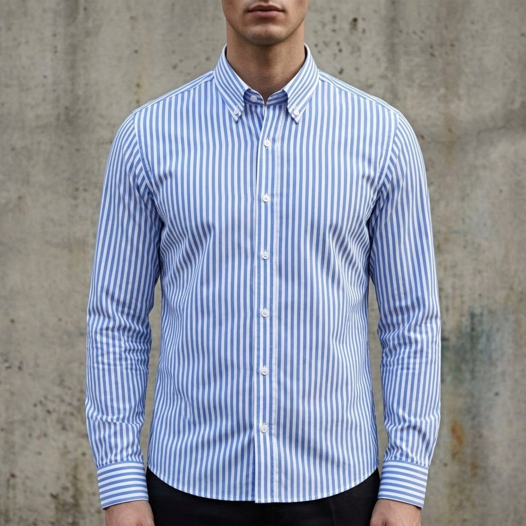 Isaac | Men's Striped Cotton-Blend Button-Up Shirt, Long-Sleeve Smart Casual Shirt | My Sweet Wardrobe