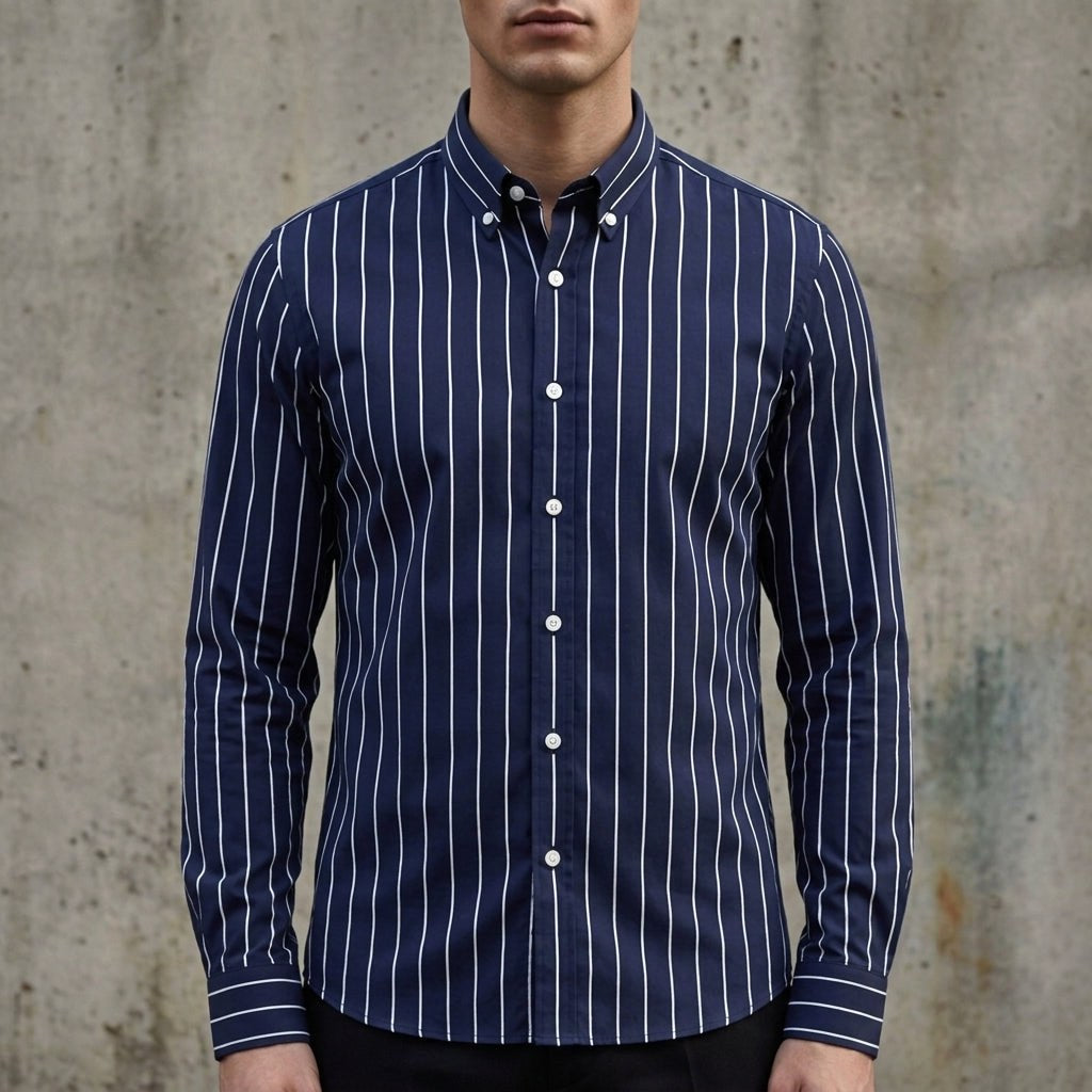 Isaac | Men's Striped Cotton-Blend Button-Up Shirt, Long-Sleeve Smart Casual Shirt | My Sweet Wardrobe