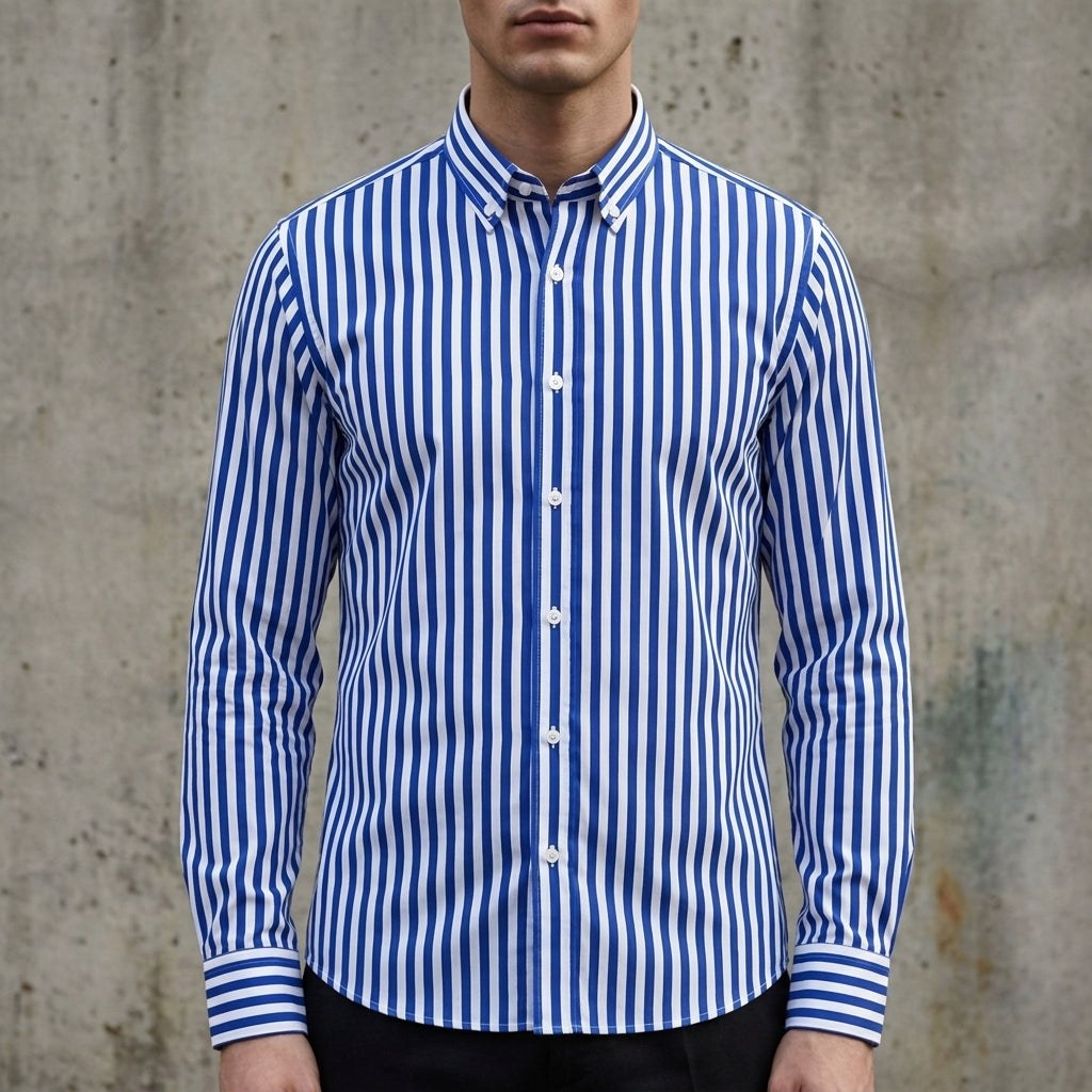 Isaac | Men's Striped Cotton-Blend Button-Up Shirt, Long-Sleeve Smart Casual Shirt | My Sweet Wardrobe