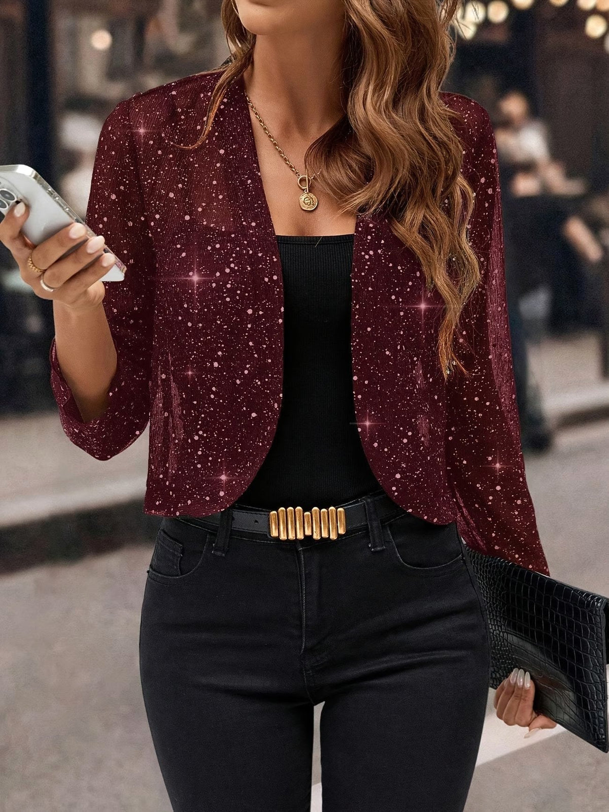 Isabelle | Women's Sequin Cardigan Jacket, Glitter Evening Jacket | Dressific | Burgundy