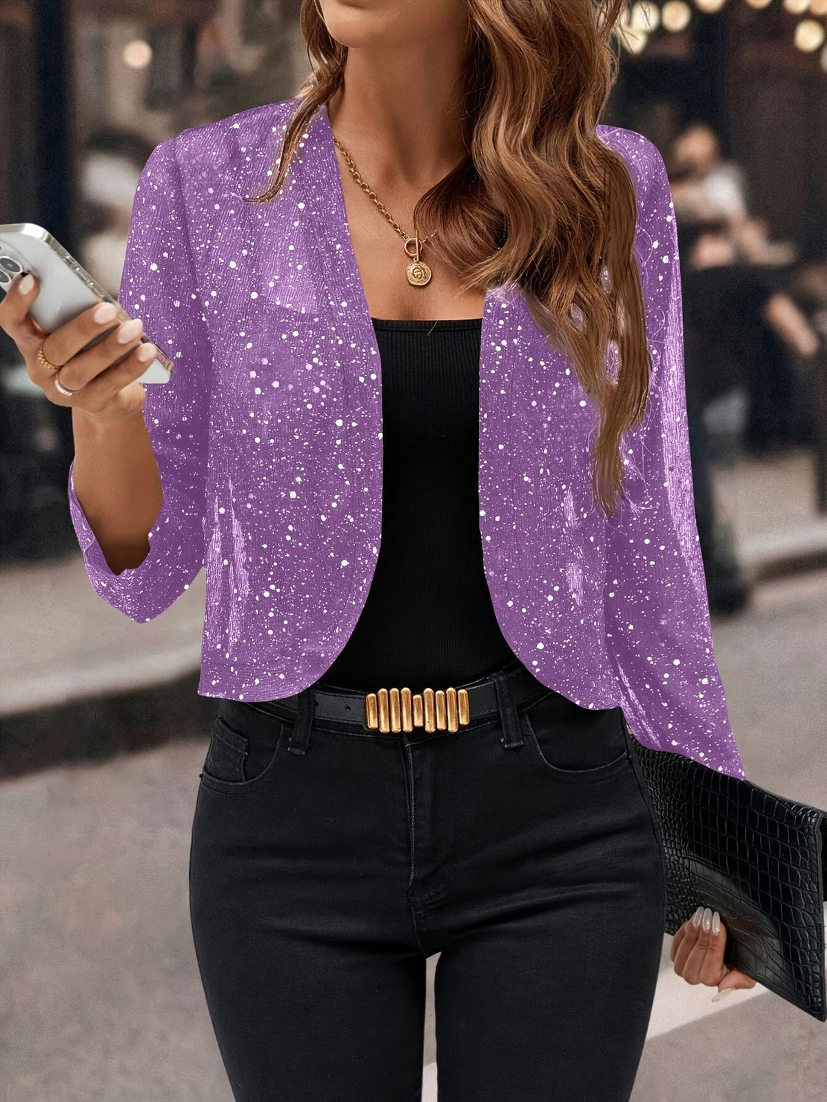 Isabelle | Women's Sequin Cardigan Jacket, Glitter Evening Jacket | Dressific | Gray