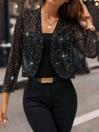 Isabelle | Women's Sequin Cardigan Jacket, Glitter Evening Jacket | Dressific | Purple