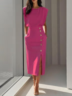 Isabelle | Women's Sleeveless Midi Dress with Button Front, A-Line Midi Dress | My Sweet Wardrobe | Light Pink