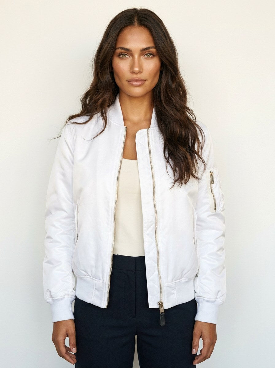 Isla | Women's Utility Bomber Jacket, Satin-Finish Autumn Jacket | My Sweet Wardrobe
