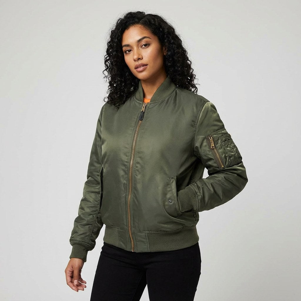 Isla | Women's Utility Bomber Jacket, Satin-Finish Autumn Jacket | My Sweet Wardrobe