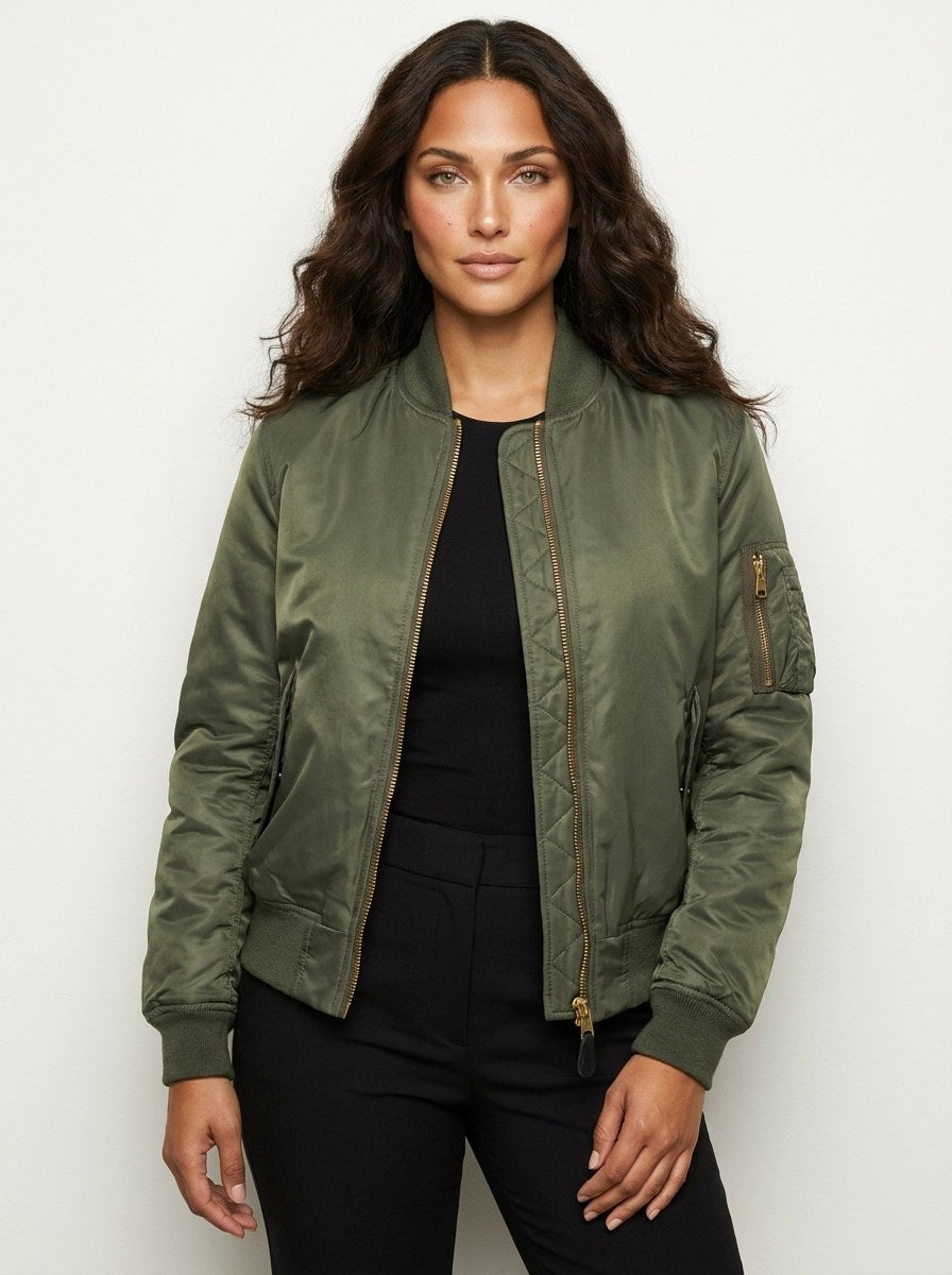 Isla | Women's Utility Bomber Jacket, Satin-Finish Autumn Jacket | My Sweet Wardrobe