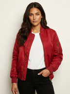 Isla | Women's Utility Bomber Jacket, Satin-Finish Autumn Jacket | My Sweet Wardrobe | Zwart