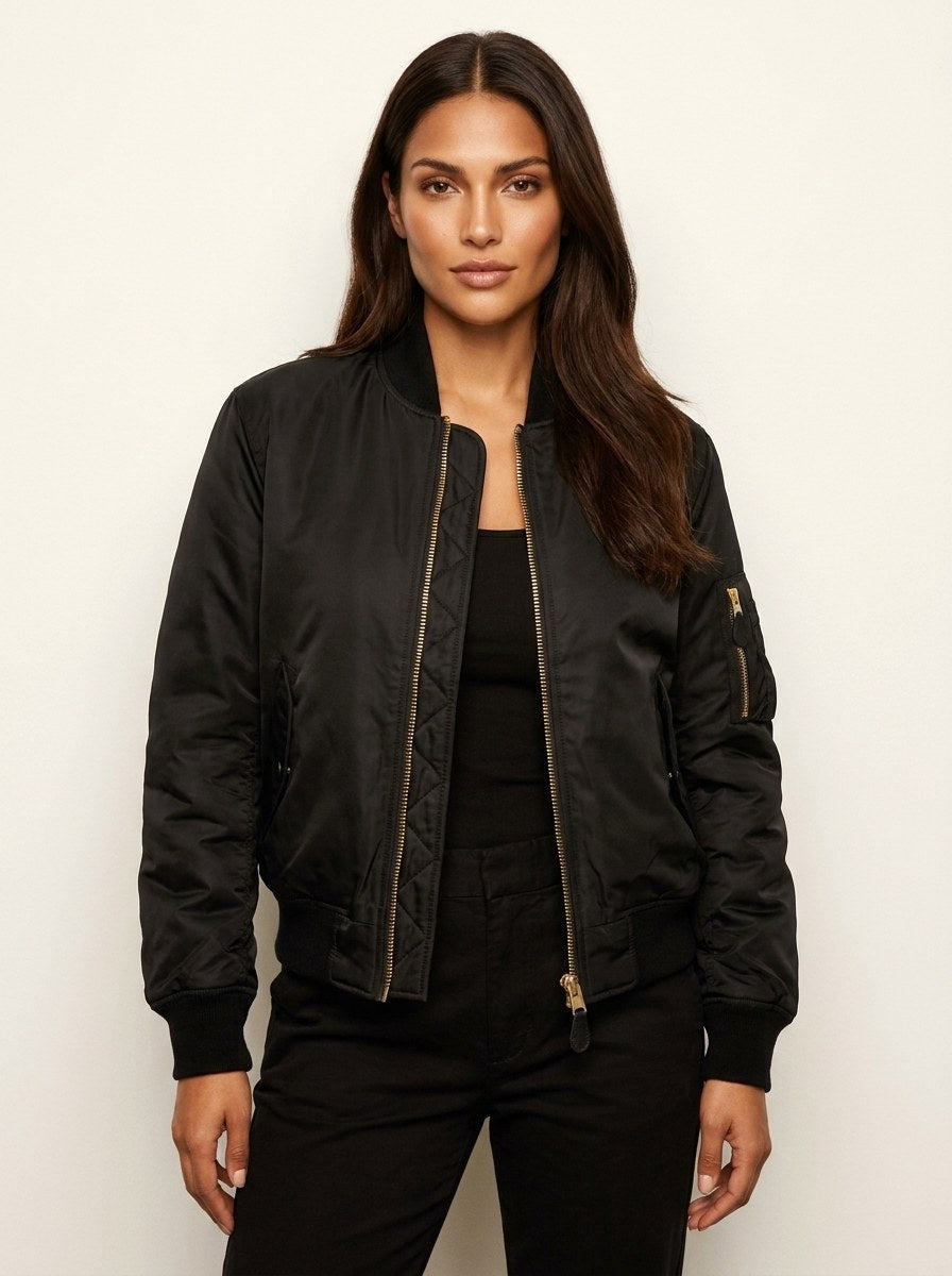 Isla | Women's Utility Bomber Jacket, Satin-Finish Autumn Jacket | My Sweet Wardrobe | Marineblauw