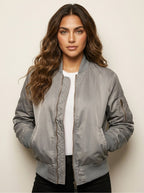 Isla | Women's Utility Bomber Jacket, Satin-Finish Autumn Jacket | My Sweet Wardrobe | Grijs