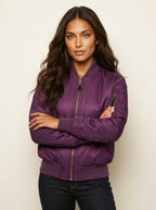 Isla | Women's Utility Bomber Jacket, Satin-Finish Autumn Jacket | My Sweet Wardrobe | Groen