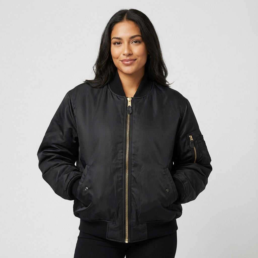 Isla | Women's Utility Bomber Jacket, Satin-Finish Autumn Jacket | My Sweet Wardrobe | Geel