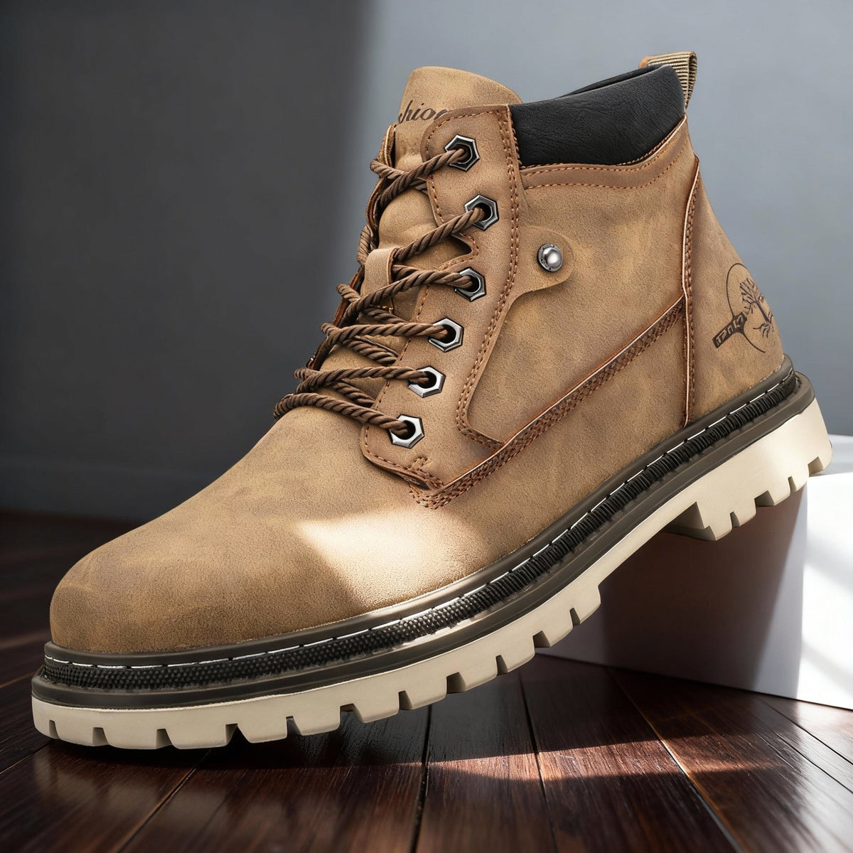Jack | Men's Leather Work Boots, Lace-Up Anti-Slip Boots | My Sweet Wardrobe | Khaki