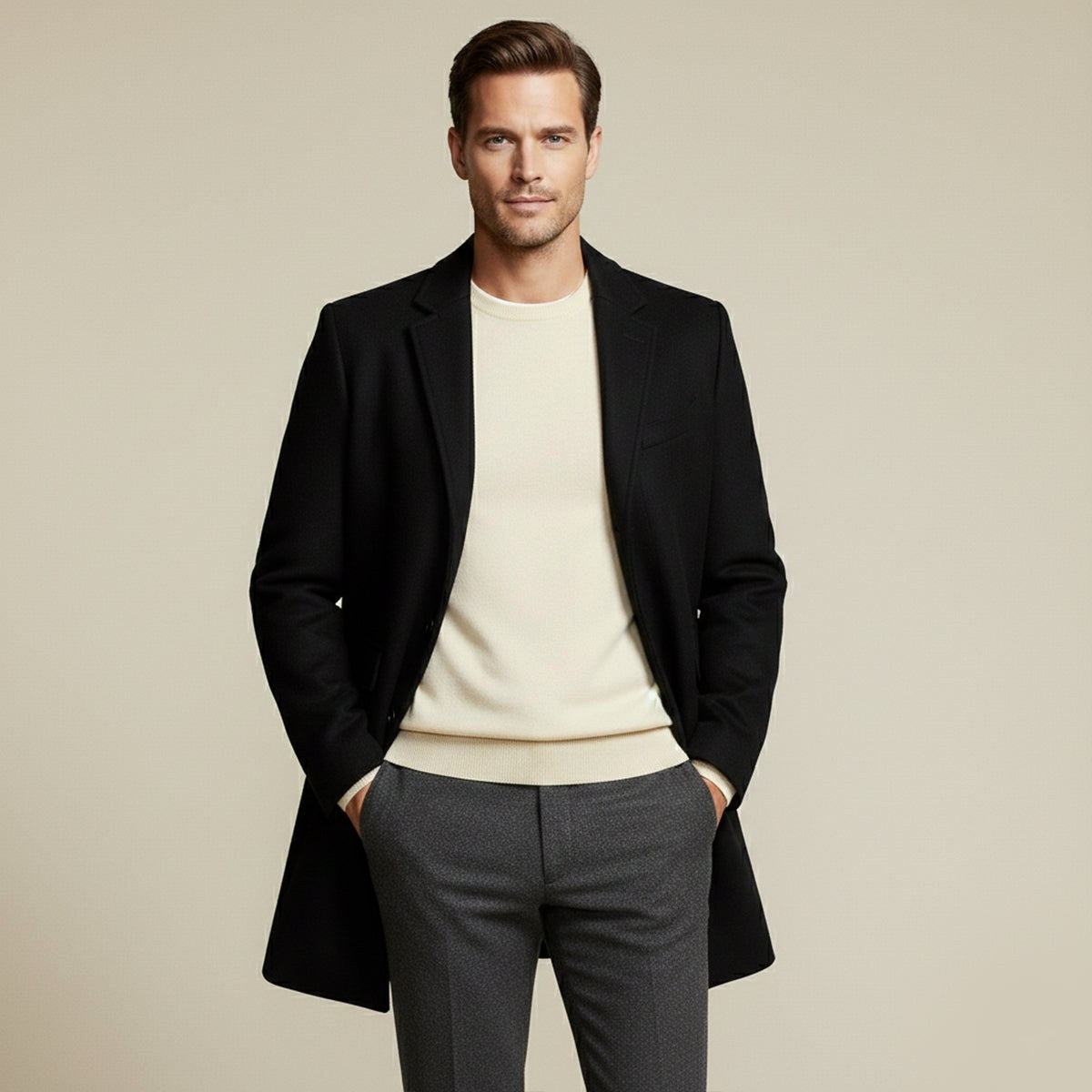 Jackson | Men's Wool Blend Tailored Coat, Longline Autumn Coat | My Sweet Wardrobe