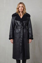 Anaïs | Women's Long Black Aviator Coat with Teddy Collar, Warm Winter Jacket | My Sweet Wardrobe | Black