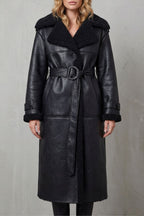 Anaïs | Women's Long Black Aviator Coat with Teddy Collar, Warm Winter Jacket | My Sweet Wardrobe