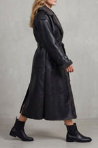 Anaïs | Women's Long Black Aviator Coat with Teddy Collar, Warm Winter Jacket | My Sweet Wardrobe