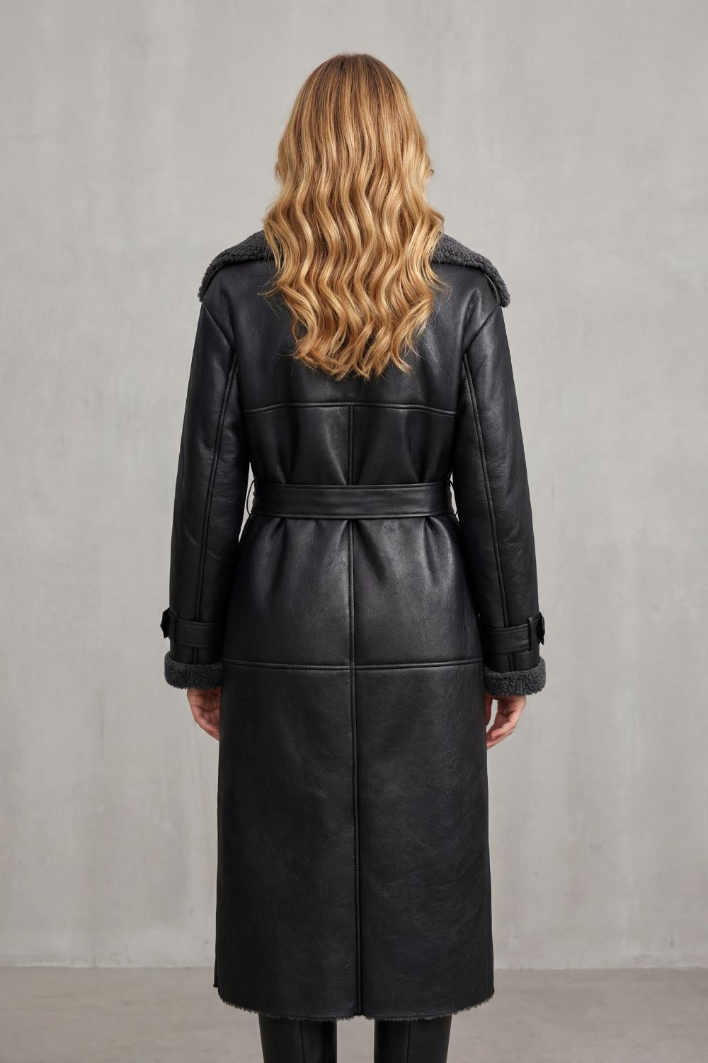 Anaïs | Women's Long Black Aviator Coat with Teddy Collar, Warm Winter Jacket | My Sweet Wardrobe