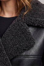 Anaïs | Women's Long Black Aviator Coat with Teddy Collar, Warm Winter Jacket | My Sweet Wardrobe