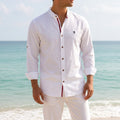 Jake | Men's Mandarin-Collar Cotton Shirt, Long Sleeve Tailored Shirt | My Sweet Wardrobe