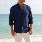 Jake | Men's Mandarin-Collar Cotton Shirt, Long Sleeve Tailored Shirt | My Sweet Wardrobe