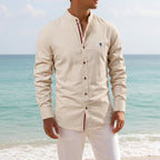 Jake | Men's Mandarin-Collar Cotton Shirt, Long Sleeve Tailored Shirt | My Sweet Wardrobe