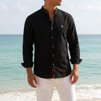 Jake | Men's Mandarin-Collar Cotton Shirt, Long Sleeve Tailored Shirt | My Sweet Wardrobe