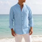 Jake | Men's Mandarin-Collar Cotton Shirt, Long Sleeve Tailored Shirt | My Sweet Wardrobe