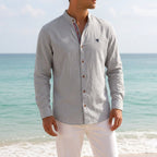 Jake | Men's Mandarin-Collar Cotton Shirt, Long Sleeve Tailored Shirt | My Sweet Wardrobe