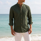 Jake | Men's Mandarin-Collar Cotton Shirt, Long Sleeve Tailored Shirt | My Sweet Wardrobe