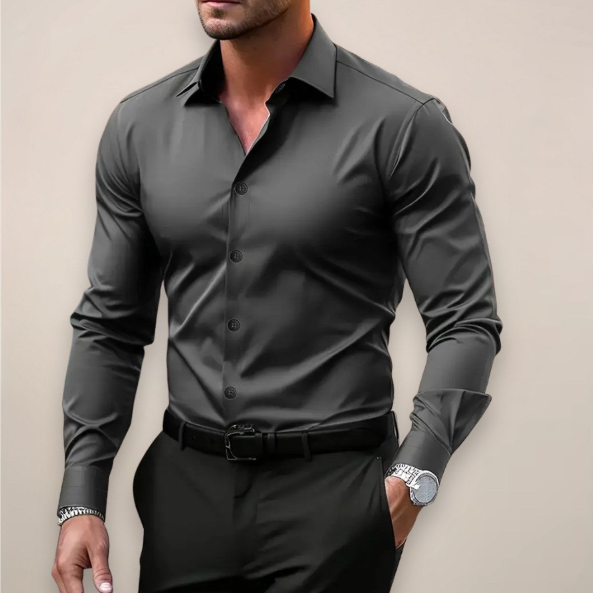 James | Men's Long Sleeve Smart Shirt, Tailored Formal Shirt | My Sweet Wardrobe | Dark Grey