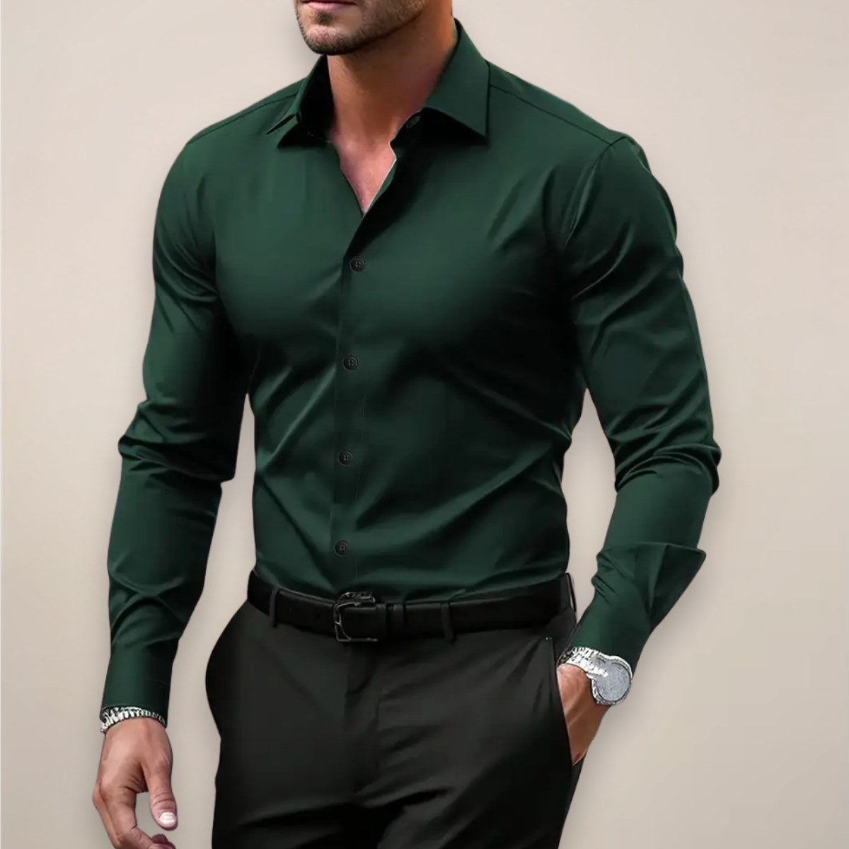 James | Men's Long Sleeve Smart Shirt, Tailored Formal Shirt | My Sweet Wardrobe | Dark Green