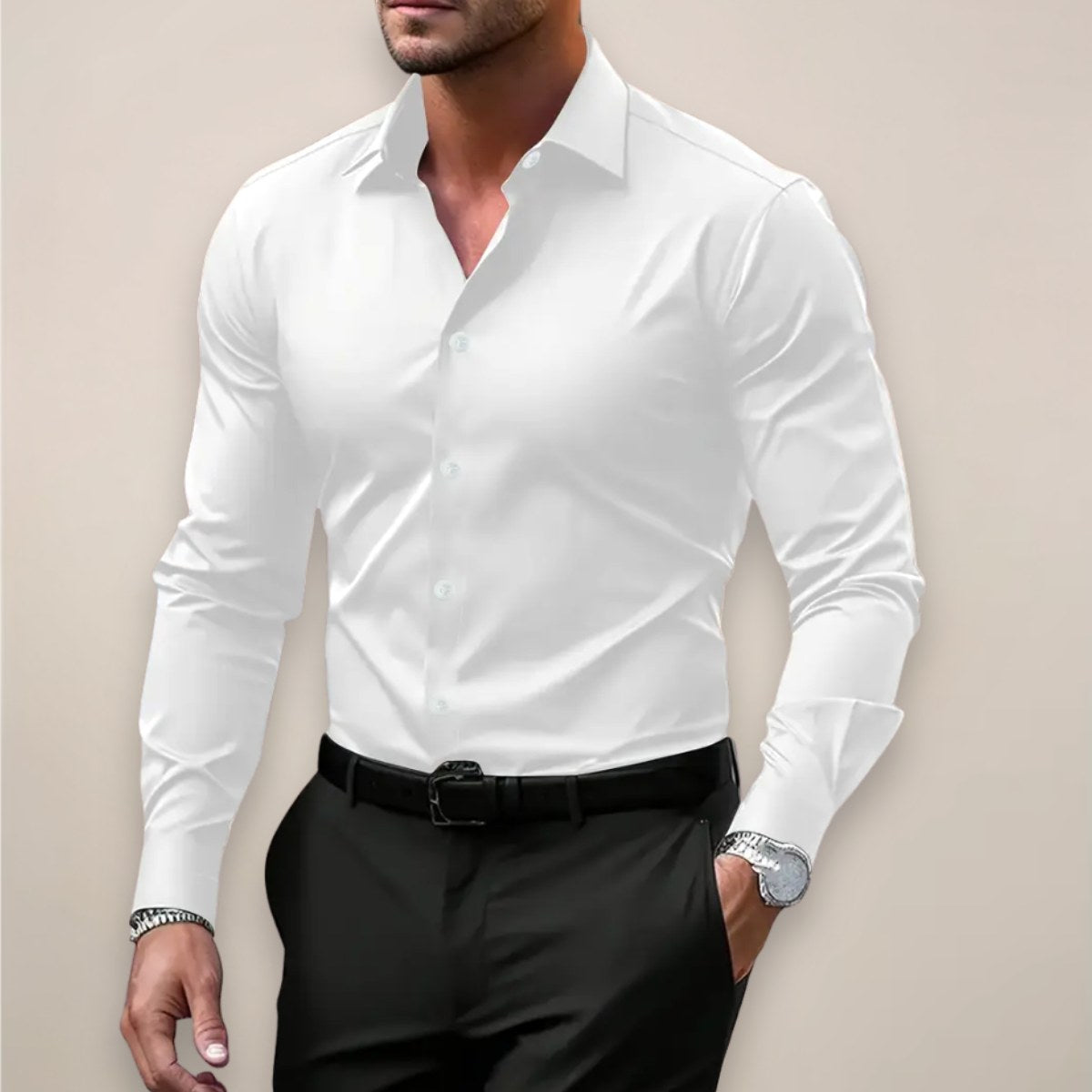 James | Men's Long Sleeve Smart Shirt, Tailored Formal Shirt | My Sweet Wardrobe | White