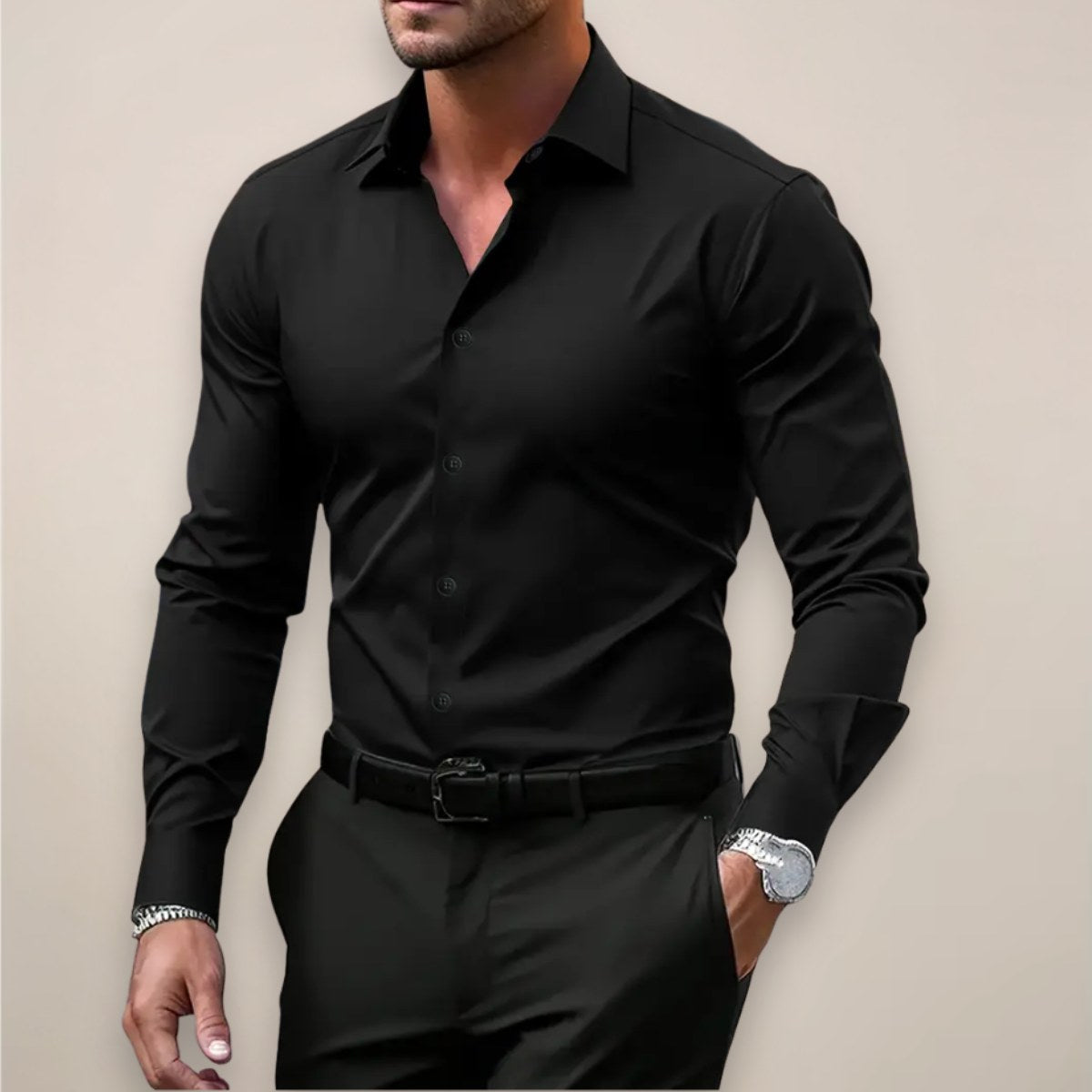 James | Men's Long Sleeve Smart Shirt, Tailored Formal Shirt | My Sweet Wardrobe | Black