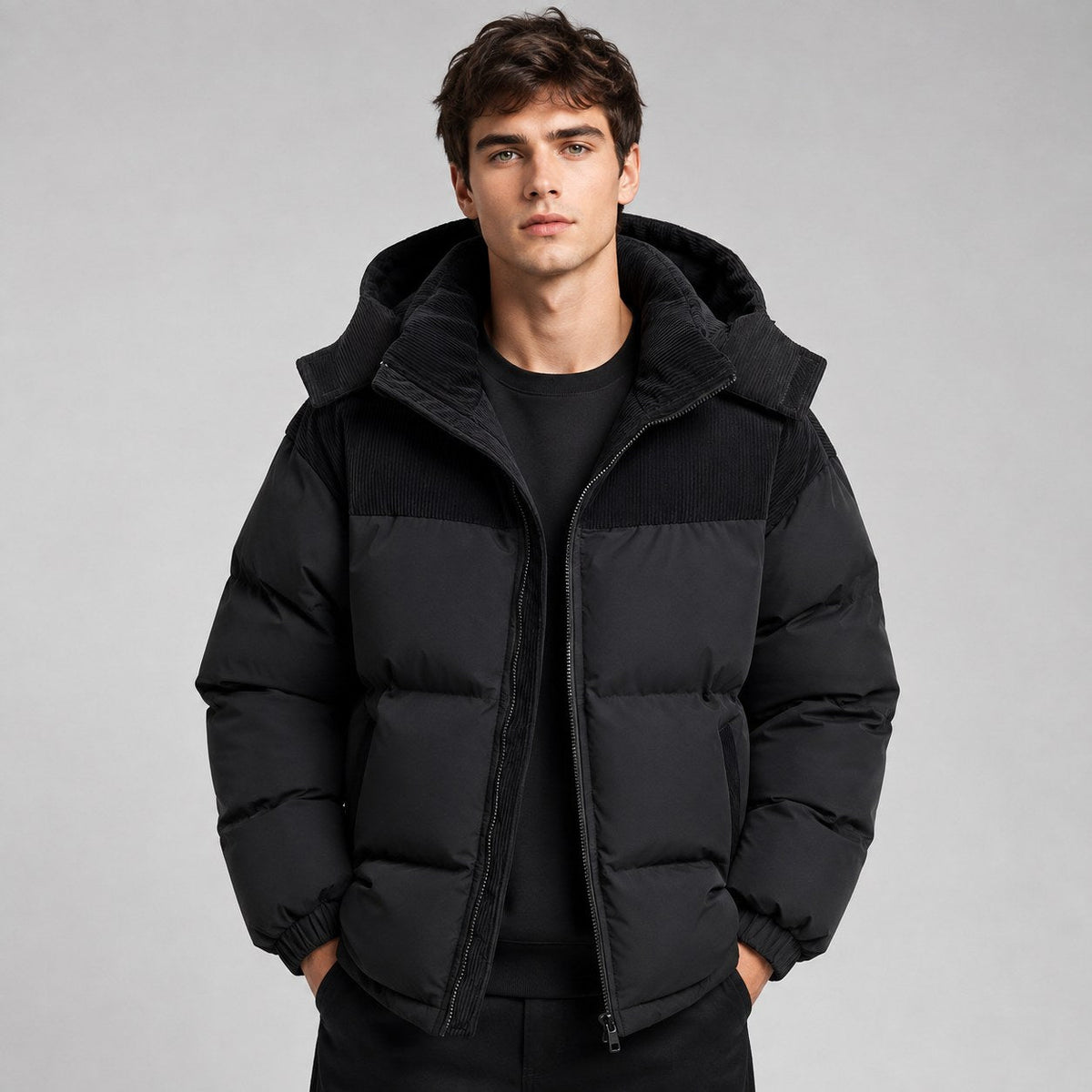 Jared | Men's Oversized Padded Puffer Jacket, Hooded Winter Coat | My Sweet Wardrobe | Black