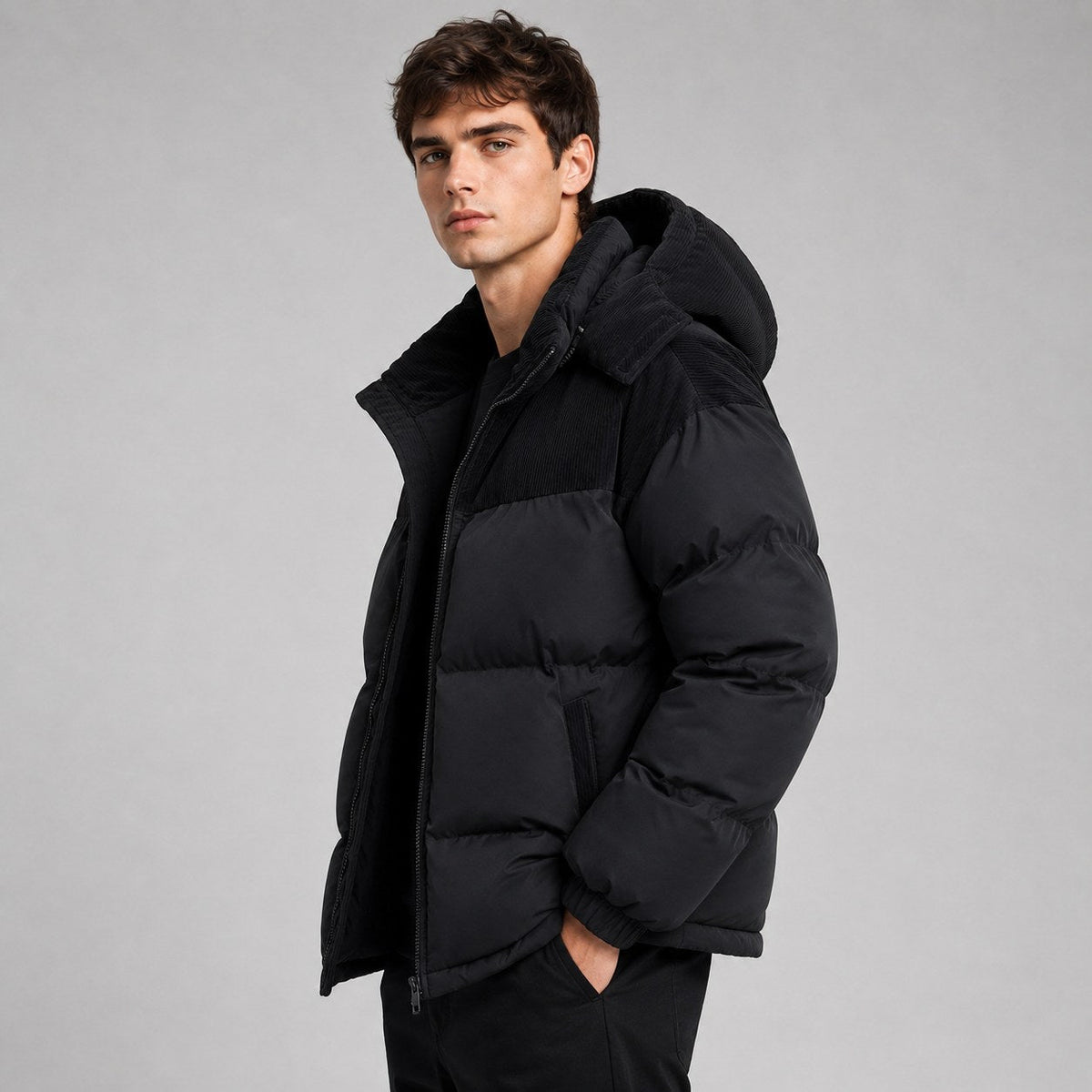 Jared | Men's Oversized Padded Puffer Jacket, Hooded Winter Coat | My Sweet Wardrobe | Dark Green