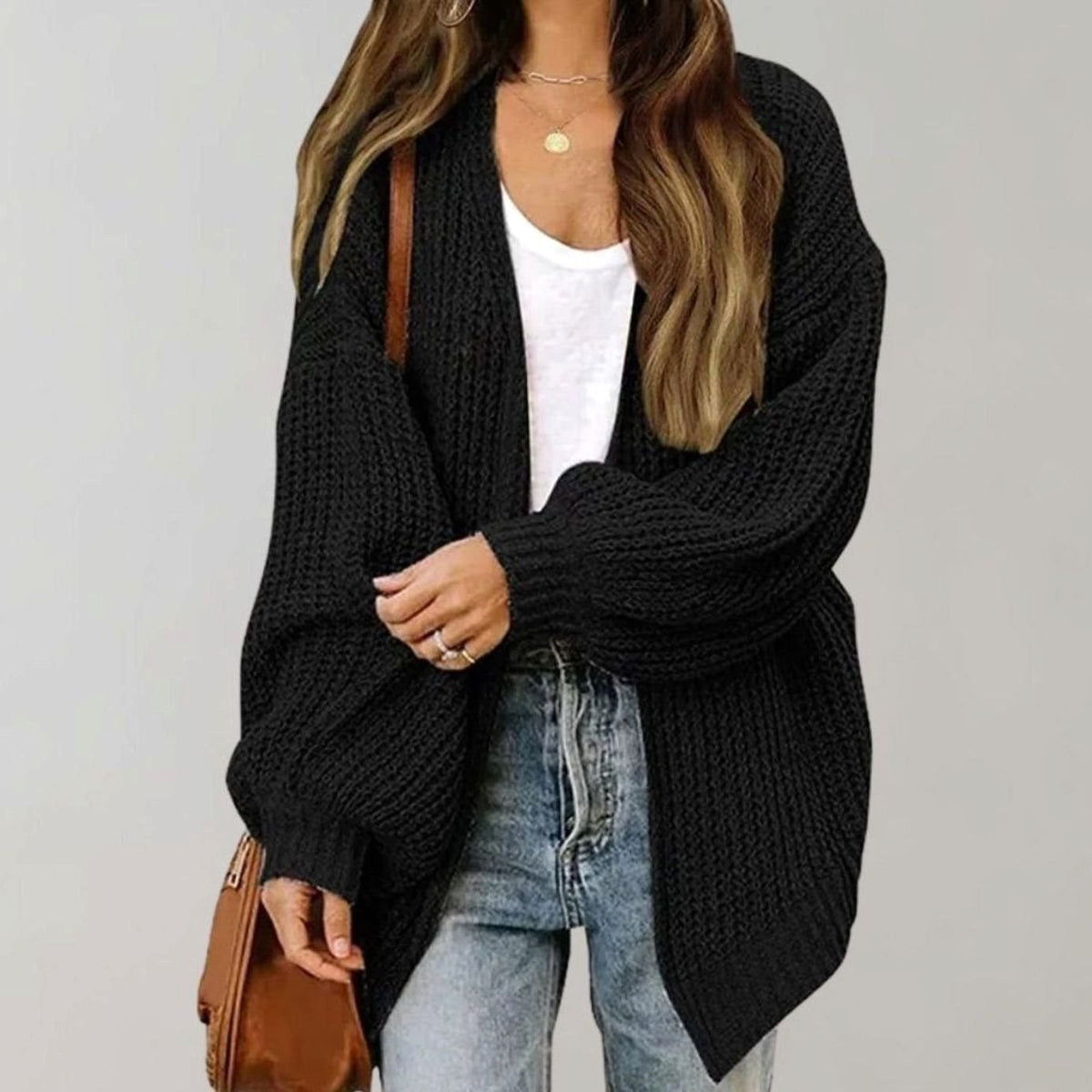 Johanna | Women's Oversized Open-Front Cardigan, Relaxed Layering Cardigan | My Sweet Wardrobe | Black