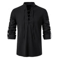 Johannes | Men's Linen Shirt with Neck Tie, Boho Shirt with Long Sleeves | My Sweet Wardrobe | Black