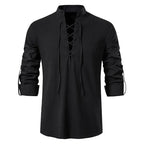 Johannes | Men's Linen Shirt with Neck Tie, Boho Shirt with Long Sleeves | My Sweet Wardrobe | Black