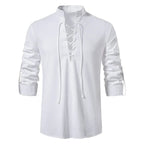 Johannes | Men's Linen Shirt with Neck Tie, Boho Shirt with Long Sleeves | My Sweet Wardrobe | Black