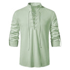 Johannes | Men's Linen Shirt with Neck Tie, Boho Shirt with Long Sleeves | My Sweet Wardrobe | Black
