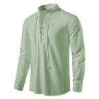Johannes | Men's Linen Shirt with Neck Tie, Boho Shirt with Long Sleeves | My Sweet Wardrobe | Black