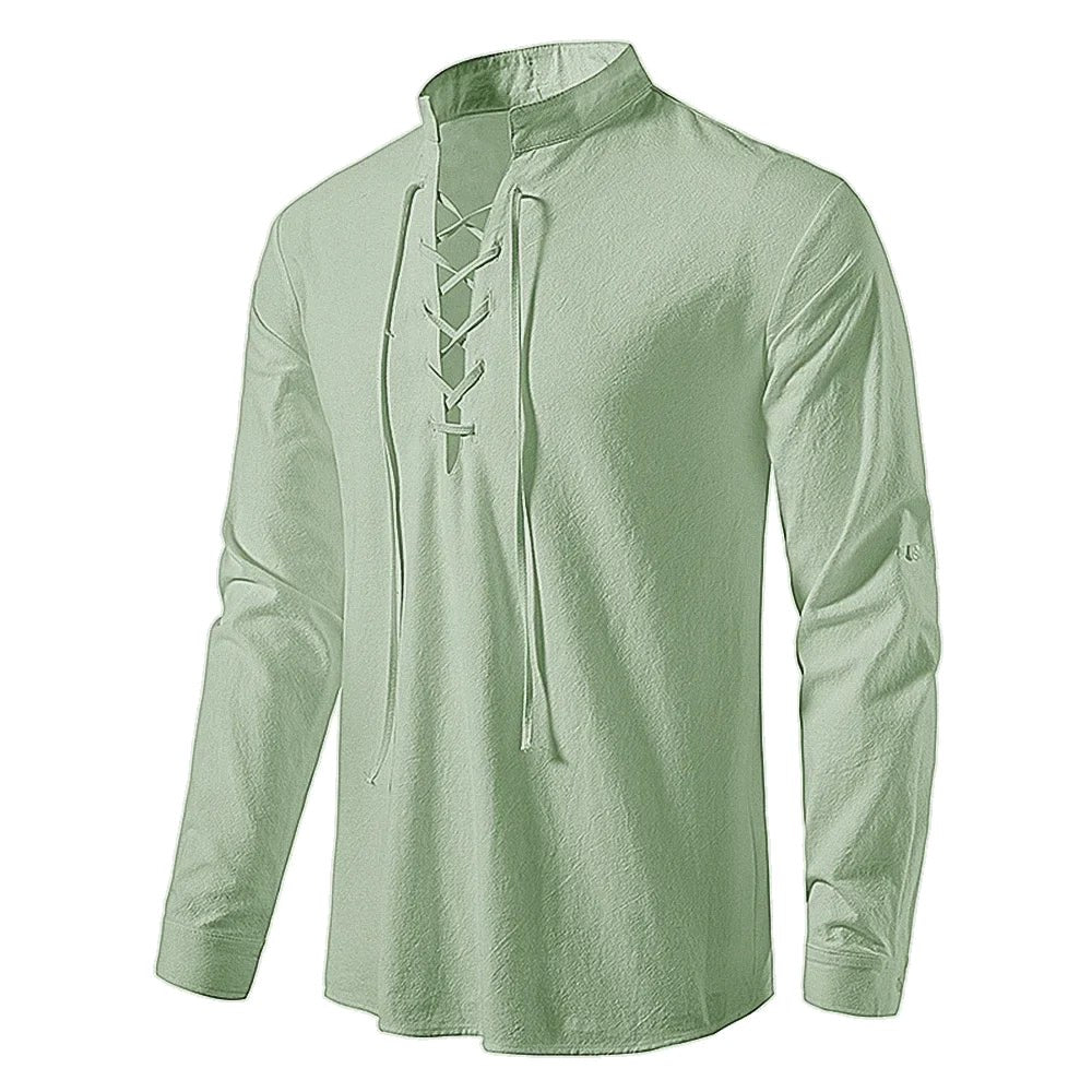 Johannes | Men's Linen Shirt with Neck Tie, Boho Shirt with Long Sleeves | My Sweet Wardrobe | Black