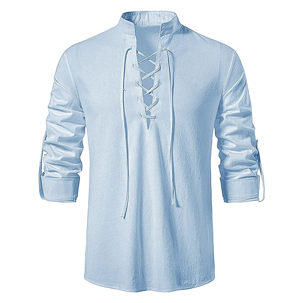 Johannes | Men's Linen Shirt with Neck Tie, Boho Shirt with Long Sleeves | My Sweet Wardrobe | Black