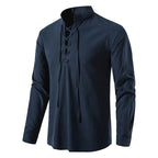 Johannes | Men's Linen Shirt with Neck Tie, Boho Shirt with Long Sleeves | My Sweet Wardrobe | Black