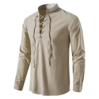 Johannes | Men's Linen Shirt with Neck Tie, Boho Shirt with Long Sleeves | My Sweet Wardrobe | White
