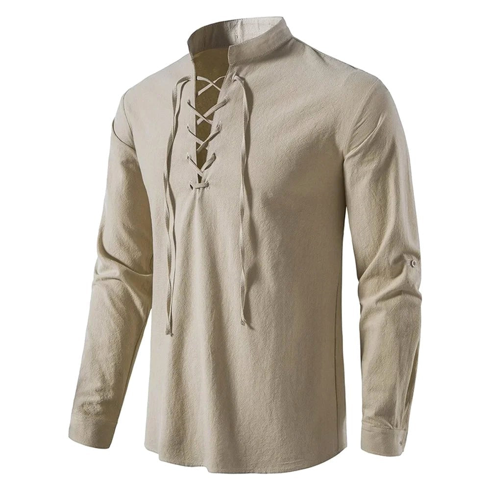 Johannes | Men's Linen Shirt with Neck Tie, Boho Shirt with Long Sleeves | My Sweet Wardrobe | White