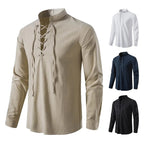 Johannes | Men's Linen Shirt with Neck Tie, Boho Shirt with Long Sleeves | My Sweet Wardrobe | White