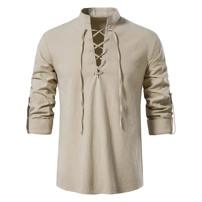 Johannes | Men's Linen Shirt with Neck Tie, Boho Shirt with Long Sleeves | My Sweet Wardrobe | White