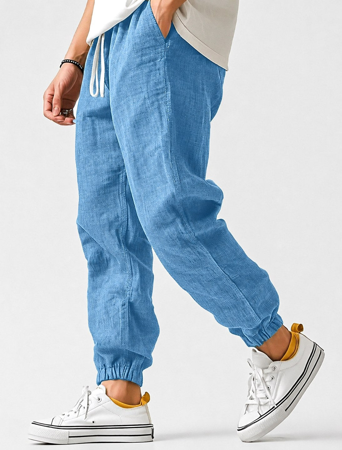 Jonas | Men's Jogger Trousers with Drawstring, Tapered-Fit Summer Trousers | My Sweet Wardrobe | Blue