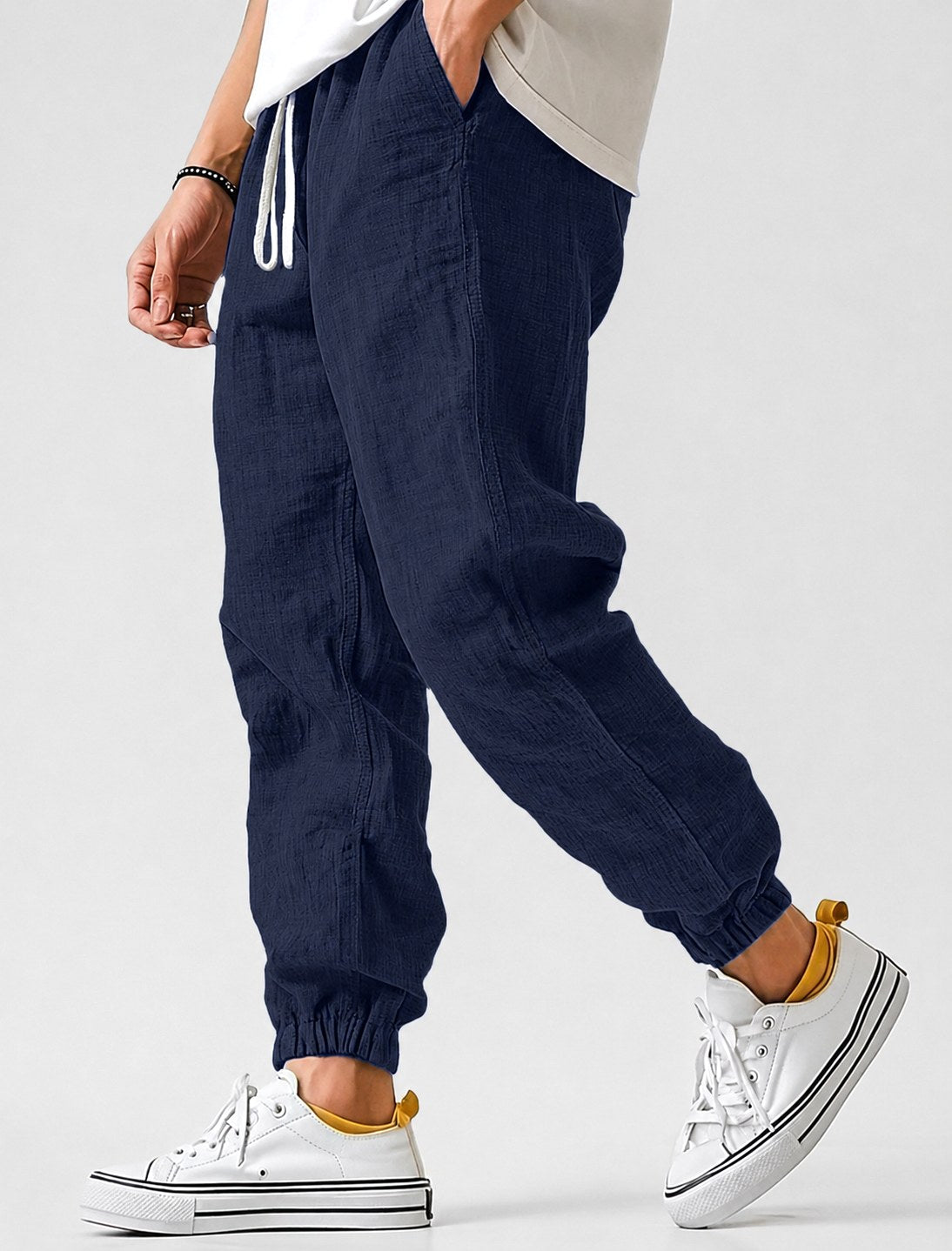 Jonas | Men's Jogger Trousers with Drawstring, Tapered-Fit Summer Trousers | My Sweet Wardrobe | Dark Blue